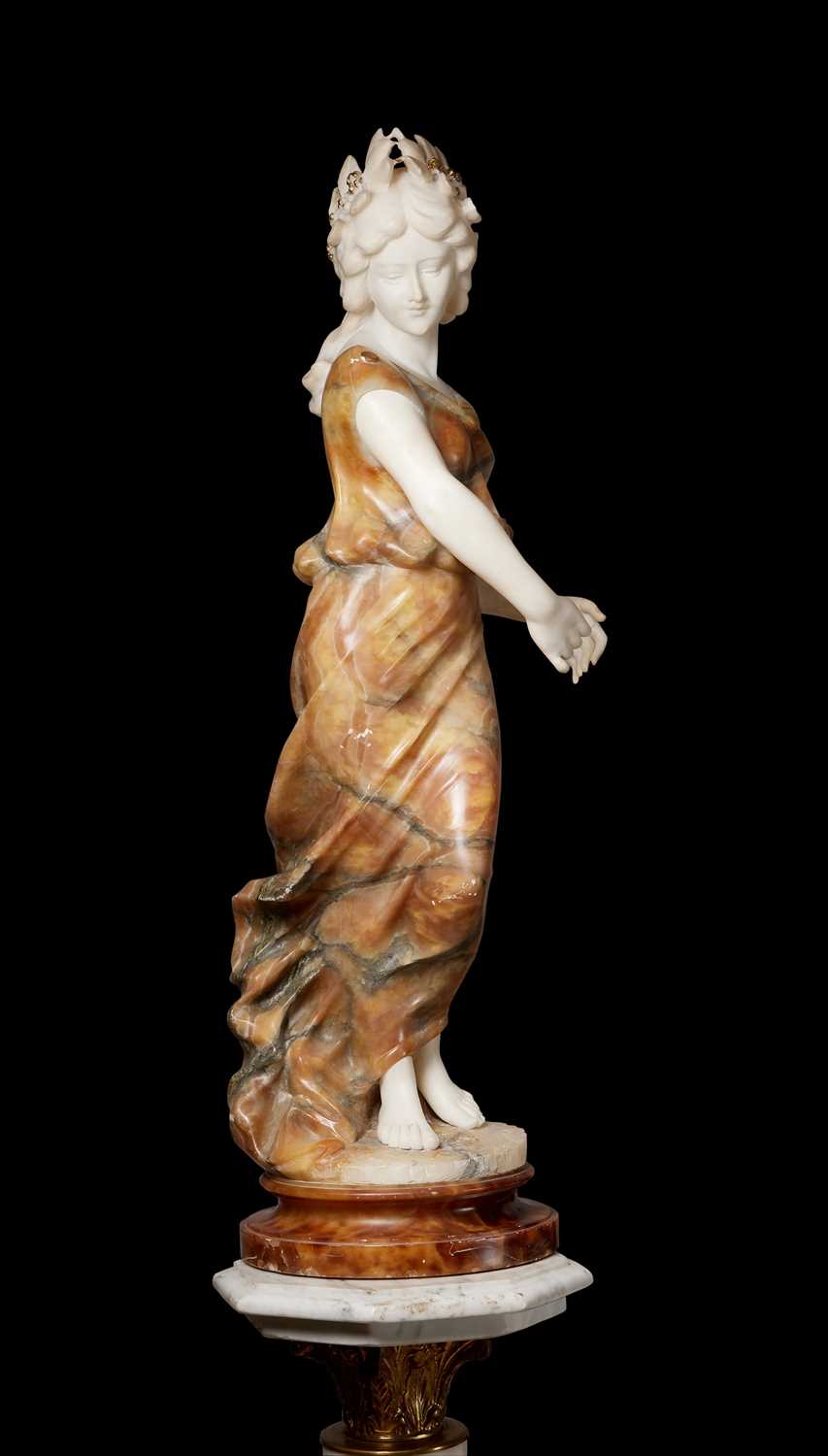 A LATE 19TH CENTURY ITALIAN FIGURE OF A MAIDEN ON WHITE MARBLE COLUMN - Image 2 of 2