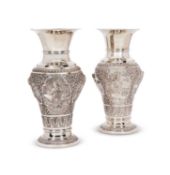 A PAIR OF LATE 19TH CENTURY INDIAN SILVER VASES