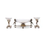 BACCARAT: A LATE 19TH CENTURY SILVERED BRONZE AND CUT GLASS THREE PIECE CENTREPIECE