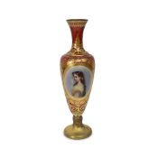 A 19TH CENTURY BOHEMIAN FLASHED AND ENAMELLED GLASS VASE