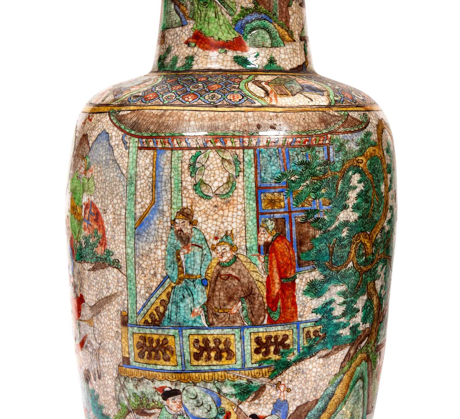 A PAIR OF 19TH CENTURY CHINESE CRACKLE GLAZED PORCELAIN VASES CONVERTED TO LAMPS - Image 2 of 2