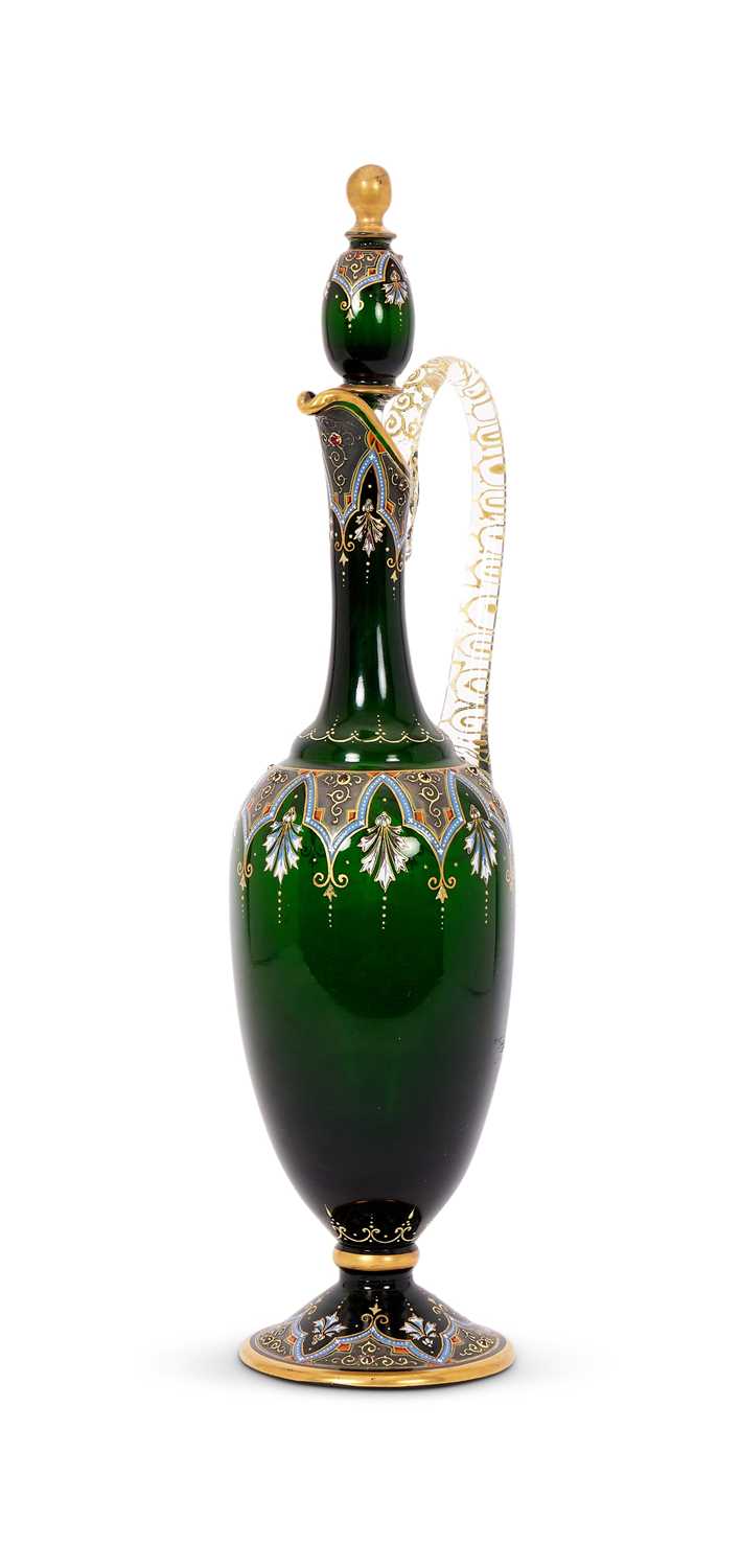 A LATE 19TH CENTURY MOSER ENAMELLED DECANTER FOR THE PERSIAN MARKET