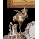 A LATE 19TH CENTURY SILVER MOUNTED OSTRICH EGG CUP AND COVER, PROBABLY HANAU