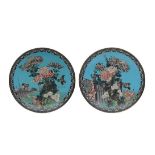 A LARGE PAIR OF LATE 19TH CENTURY JAPANESE MEIJI PERIOD CLOISONNE CHARGERS