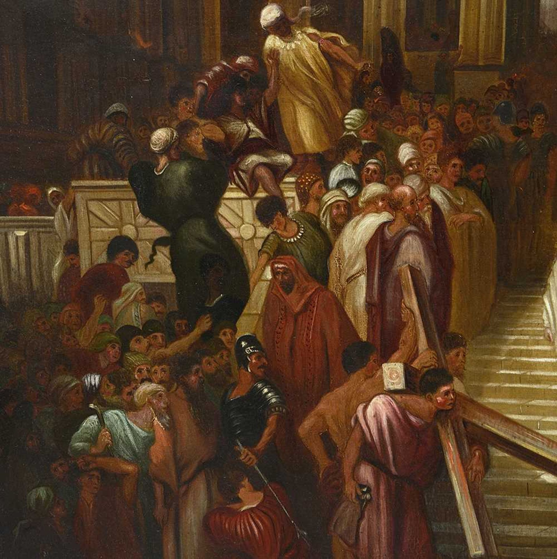 AFTER GUSTAVE DORE ; A LARGE 19TH CENTURY PAINTING OF 'CHRIST LEAVING THE PRAETORIUM' 1893 - Image 6 of 6