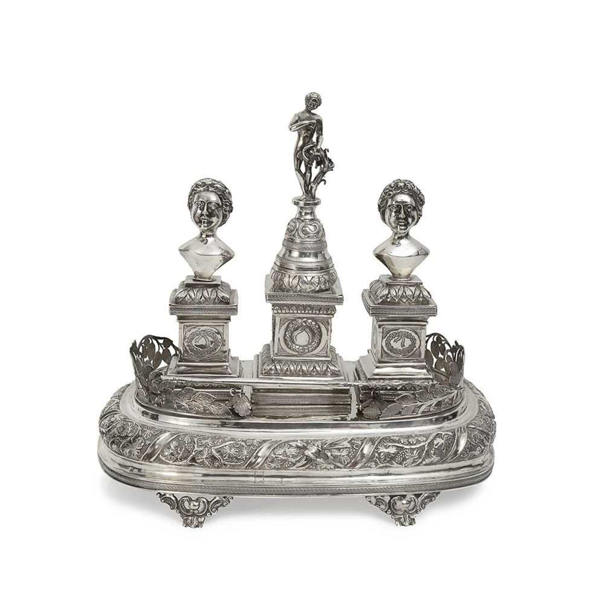 A 19TH CENTURY CONTINENTAL SILVER INKSTAND