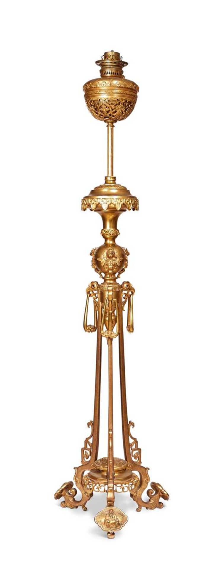 ATTRIBUTED TO EDOUARD LIEVRE: A FINE 19TH CENTURY GILT BRONZE FLOOR STANDING LAMP