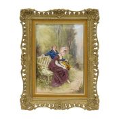 A LATE 19TH CENTURY PARIS PORCELAIN PLAQUE DEPICTING A COURTING COUPLE