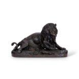 CHRISTOPHE FRATIN (FRENCH, 1800-1864): A LARGE 19TH CENTURY BRONZE MODEL OF A LION AND CROCODILE