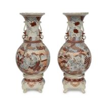 A LARGE PAIR OF JAPANESE MEIJI PERIOD SATSUMA POTTERY VASES