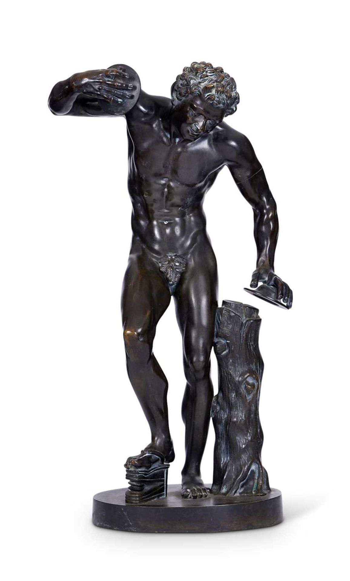 AFTER THE ANTIQUE: A 19TH CENTURY BRONZE OF THE DANCING FAUN WITH CYMBALS - Image 8 of 9