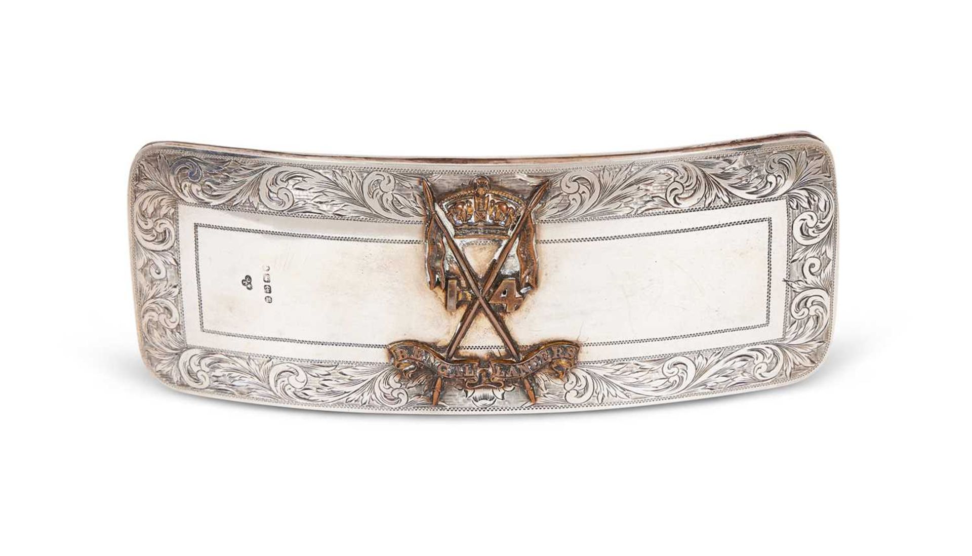 A SILVER MOUNTED OFFICER'S CROSS BELT POUCH, VICTORIAN, 1886