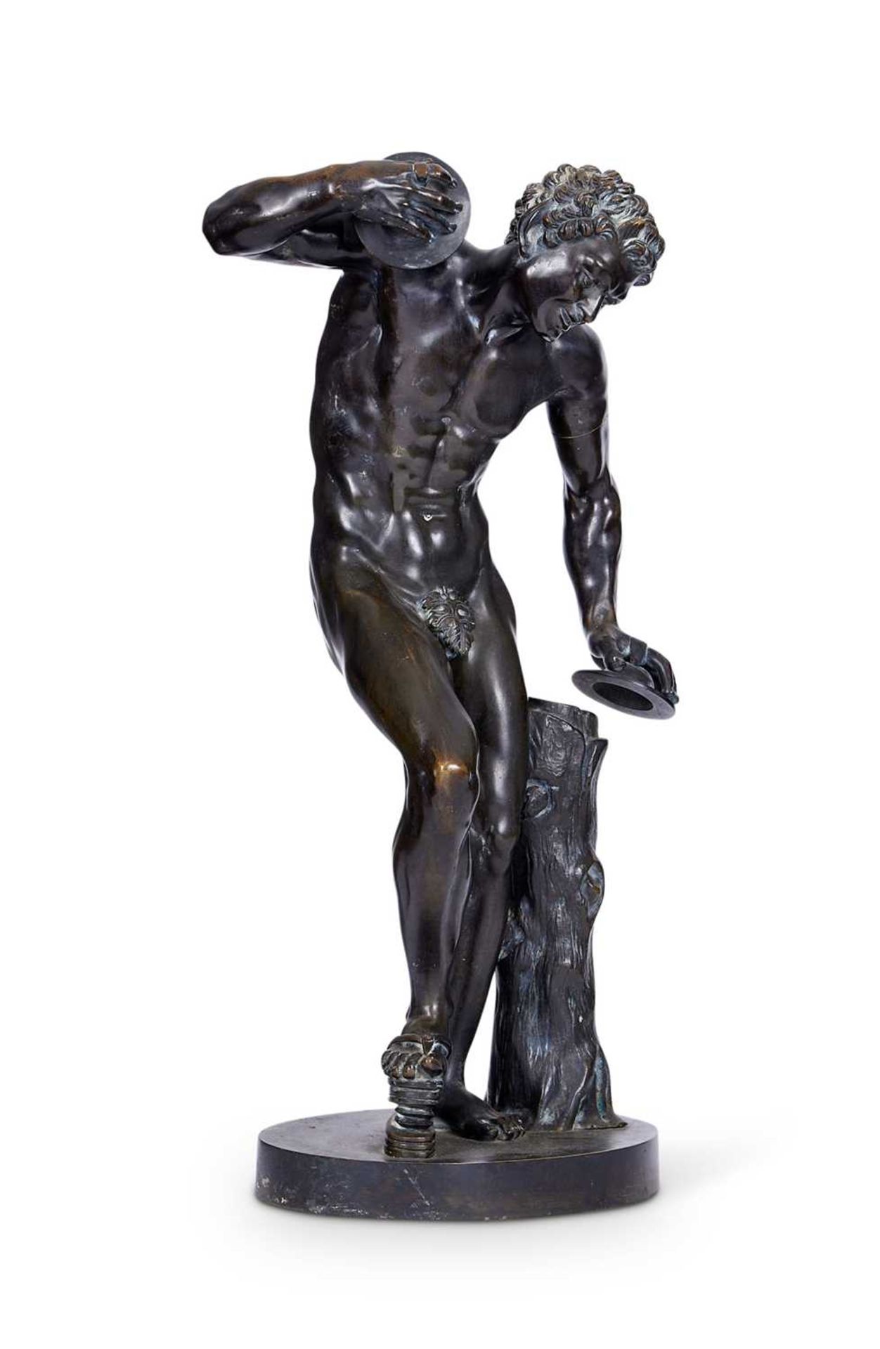 AFTER THE ANTIQUE: A 19TH CENTURY BRONZE OF THE DANCING FAUN WITH CYMBALS - Image 6 of 9