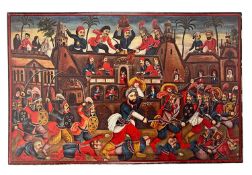 A VERY LARGE 19TH CENTURY QAJAR PAINTING OF THE BATTLE OF KARBALA