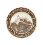 A MID 19TH CENTURY FRENCH PORCELAIN CABINET PLATE DECORATED WITH THE PALACE OF PENA, PORTUGAL