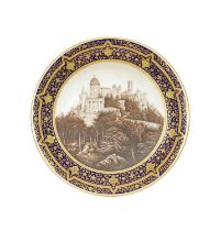 A MID 19TH CENTURY FRENCH PORCELAIN CABINET PLATE DECORATED WITH THE PALACE OF PENA, PORTUGAL