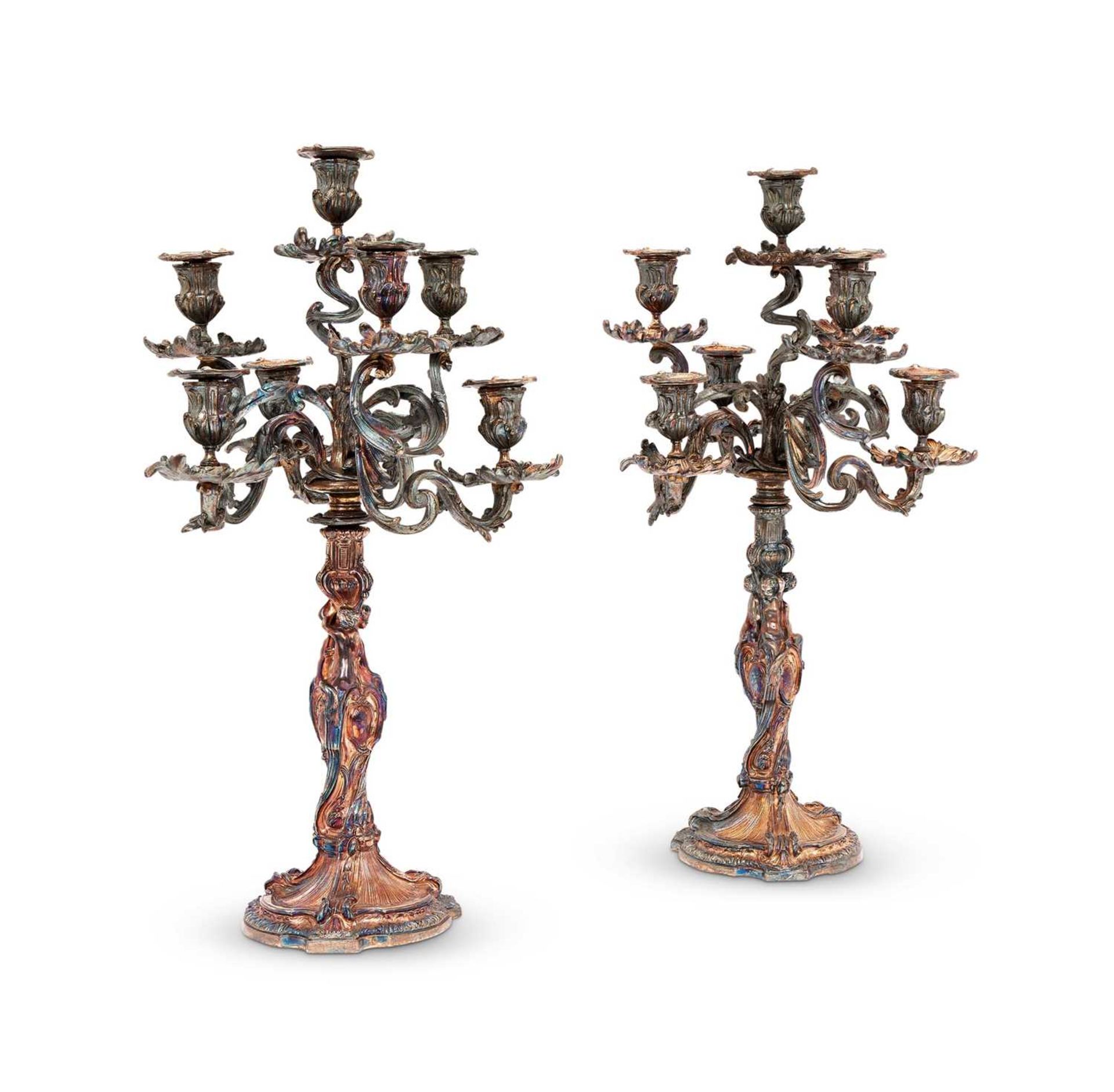 AFTER JUSTE-AURELE MEISSONNIER (1695-1750): A PAIR OF 19TH CENTURY SILVERED BRONZE CANDELABRA - Bild 2 aus 3