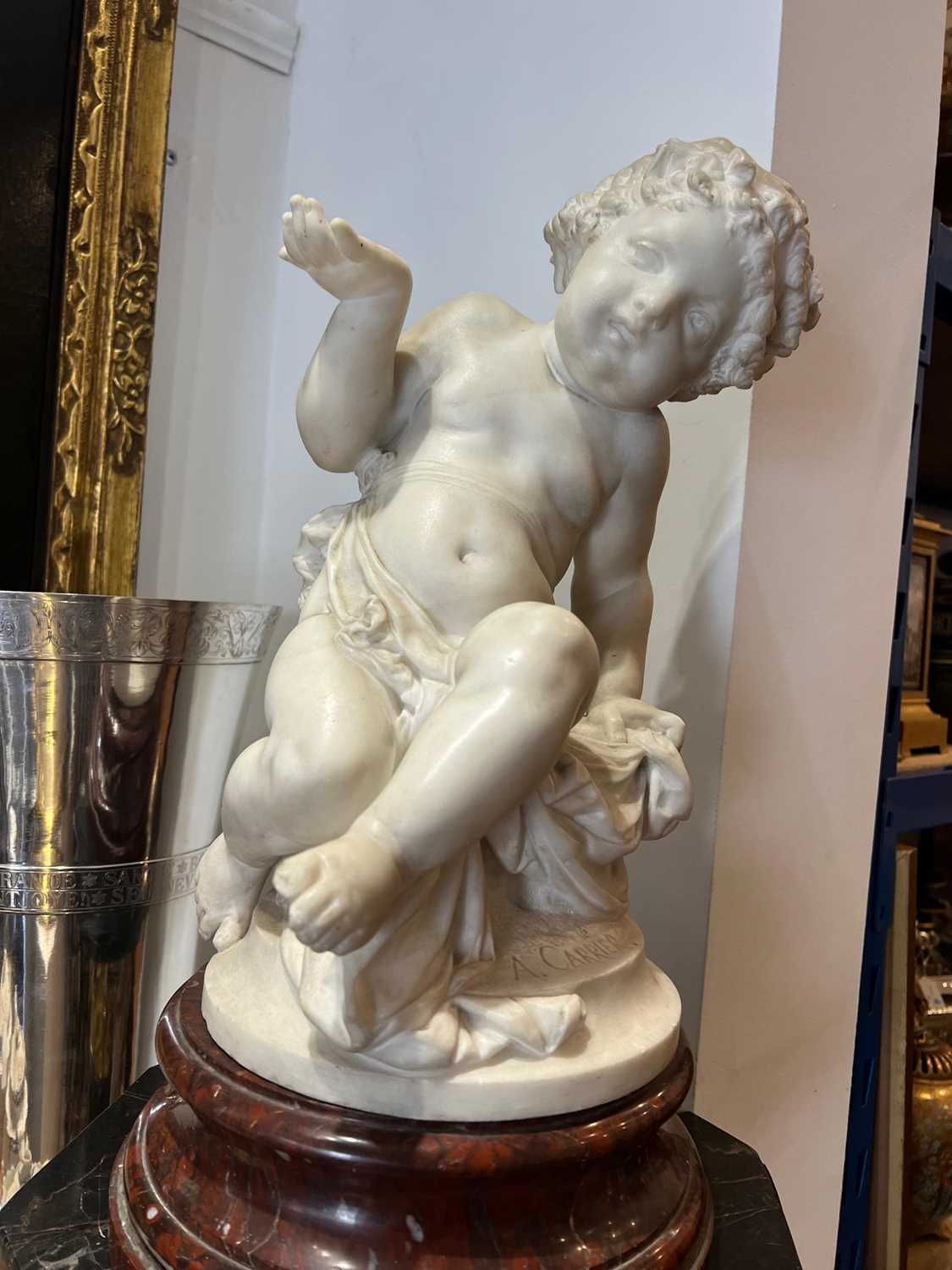 ALBERT CARRIER-BELLEUSE (FRENCH, 1824 -1887): A CARRARA MARBLE PUTTO - Image 6 of 11