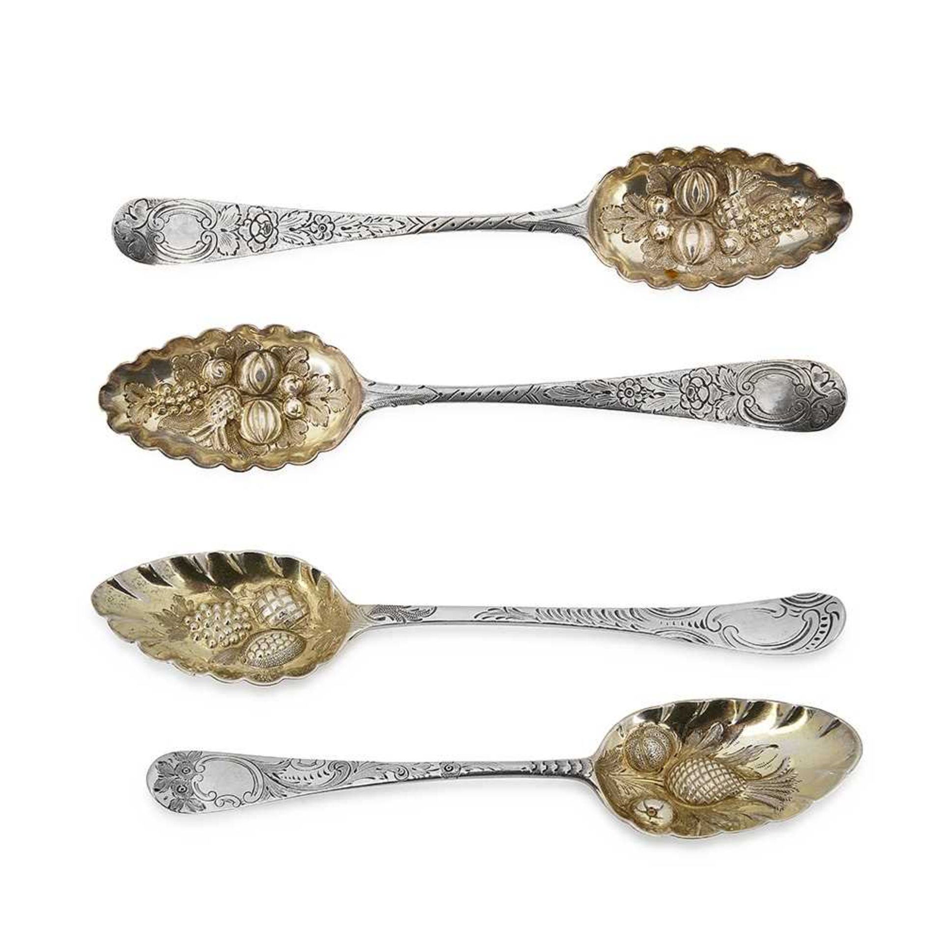 FOUR GEORGIAN SILVER AND SILVER GILT BERRY SPOONS - Image 2 of 4