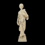 A LATE 19TH CENTURY ITALIAN CARVED ALABASTER FIGURE OF A MEDIEVAL MAIDEN
