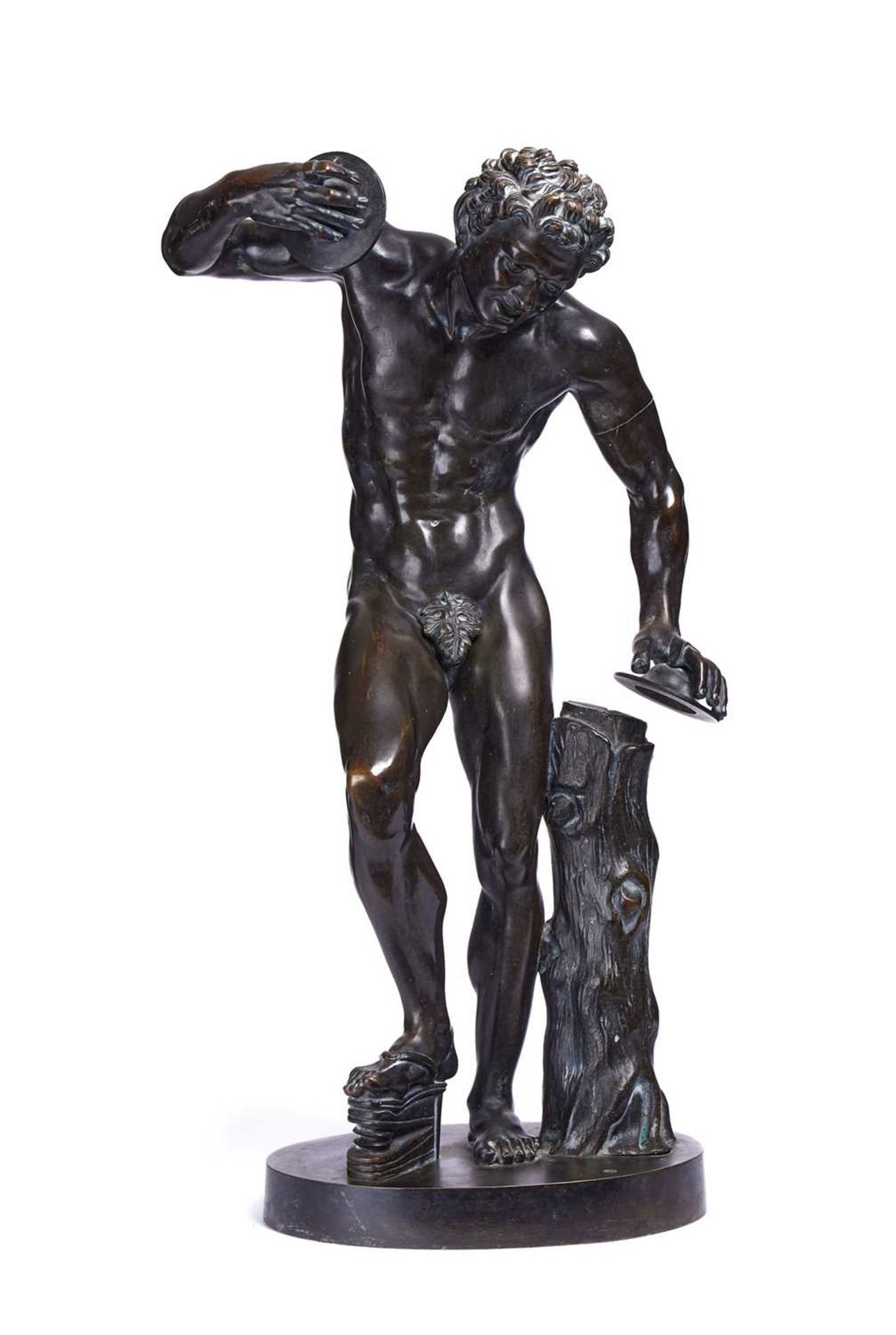 AFTER THE ANTIQUE: A 19TH CENTURY BRONZE OF THE DANCING FAUN WITH CYMBALS - Image 2 of 9
