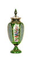 A FINE 19TH CENTURY BOHEMIAN CUT, FLASHED AND OVERLAY GLASS VASE AND COVER