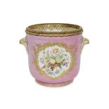 A 19TH CENTURY ORMOLU MOUNTED SEVRES STYLE PORCELAIN JARDINIERE