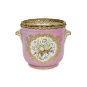 A 19TH CENTURY ORMOLU MOUNTED SEVRES STYLE PORCELAIN JARDINIERE