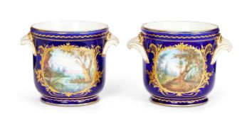 A PAIR OF 19TH CENTURY SEVRES STYLE PORCELAIN CACHE POTS