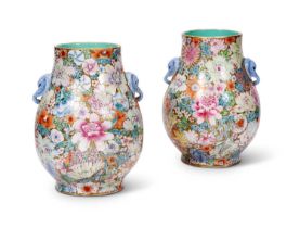 A PAIR OF LATE 18TH / EARLY 19TH CENTURY CHINESE MILLE FLEUR PORCELAIN VASES