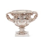 AN IMPRESSIVE LATE 19TH CENTURY SILVER PLATED MODEL OF THE WARWICK VASE