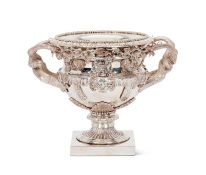 AN IMPRESSIVE LATE 19TH CENTURY SILVER PLATED MODEL OF THE WARWICK VASE