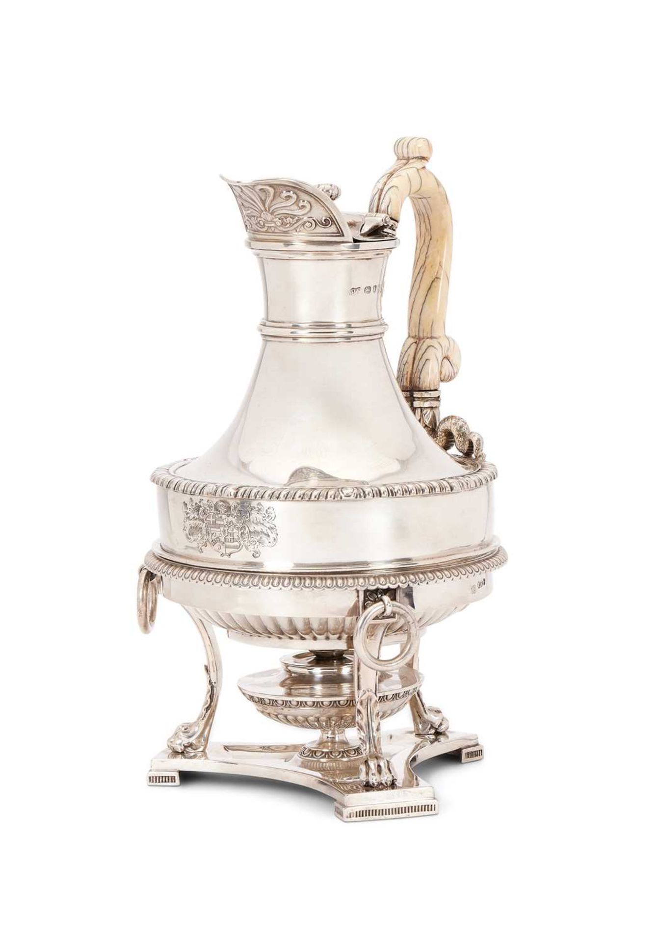 PAUL STORR: A GEORGE III STERLING SILVER COFFEE POT ON BURNER, LONDON, 1813 - Image 2 of 5