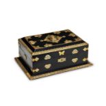 A LATE 19TH CENTURY FRENCH CHAMPLEVE ENAMEL AND EBONISED TABLE CASKET