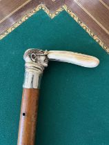 A LATE 19TH CENTURY BONE HANDLED NOVELTY WALKING CANE