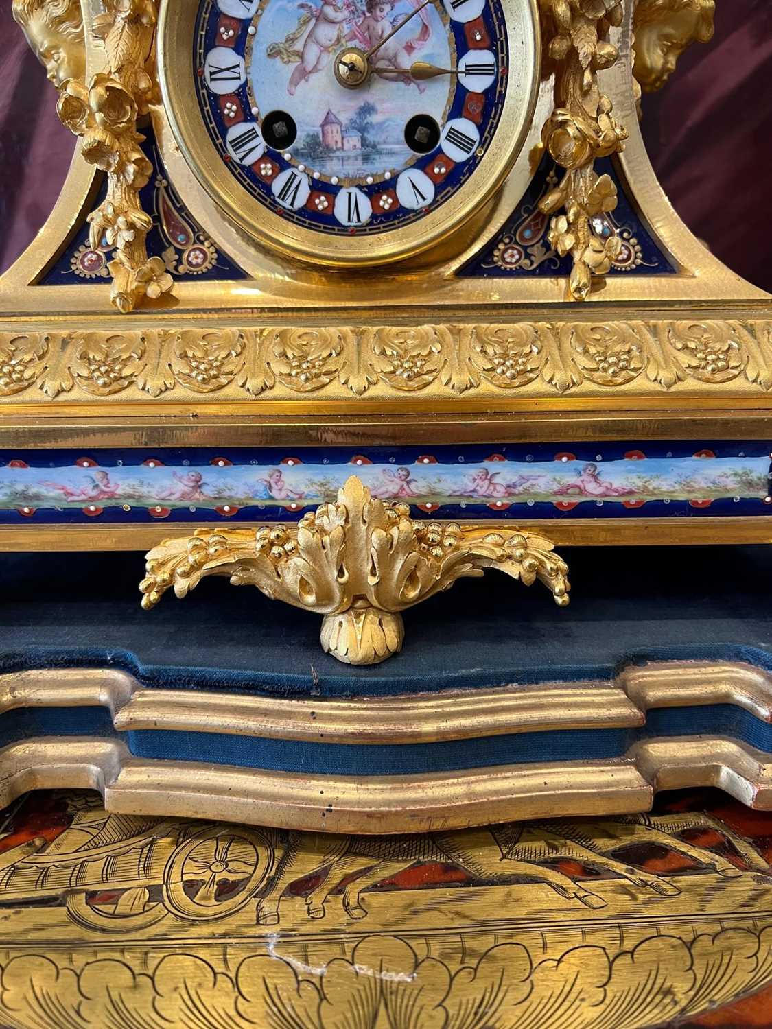 AN EXCEPTIONAL QUALITY LATE 19TH CENTURY FRENCH ORMOLU AND SEVRES STYLE PORCELAIN CLOCK SET - Image 12 of 16