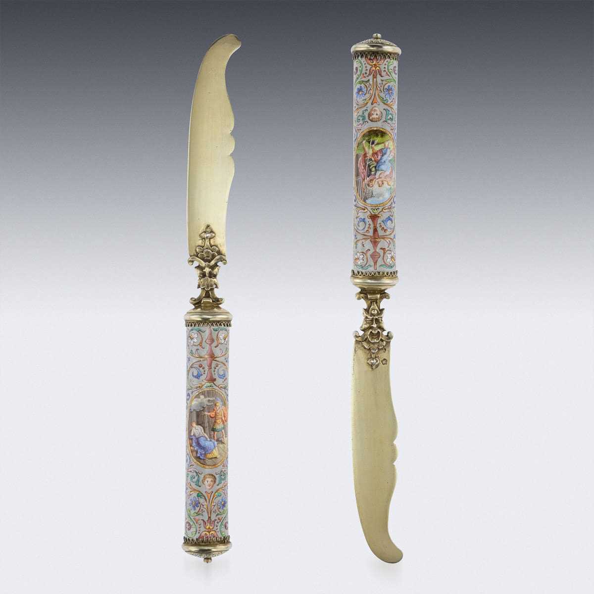 A FINE SOLID SILVER GILT AND ENAMEL CUTLERY SET BY HERMANN RATZERSDORFER, VIENNA C. 1880 - Image 13 of 35