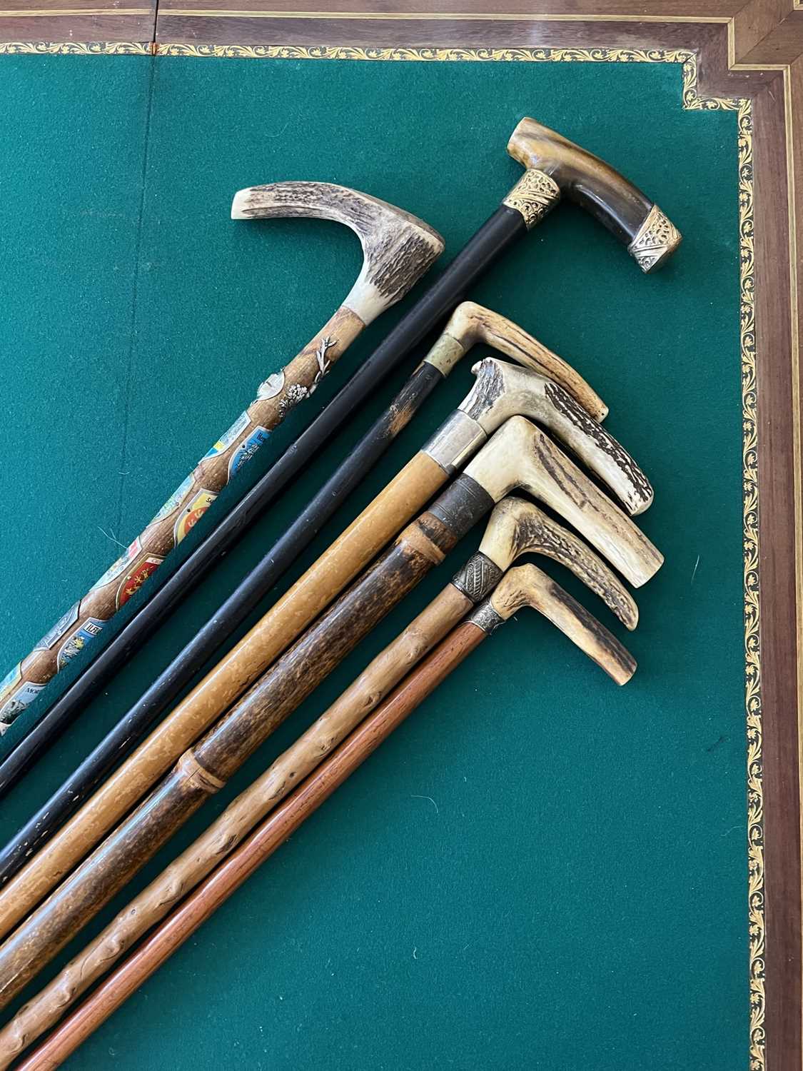 SEVEN LATE 19TH CENTURY ENGLISH ANTLER HANDLED WALKING CANES