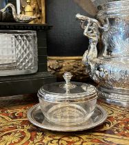 A SILVER AND GLASS BONBON DISH AND STAND, EUROPEAN