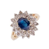 A DIAMOND, SAPPHIRE AND 9CT GOLD RING