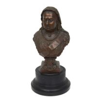 A PATINATED SPELTER BUST OF QUEEN VICTORIA