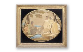 AN EARLY 19TH CENTURY SILKWORK PICTURE DEPICTING PASTORAL SCENE
