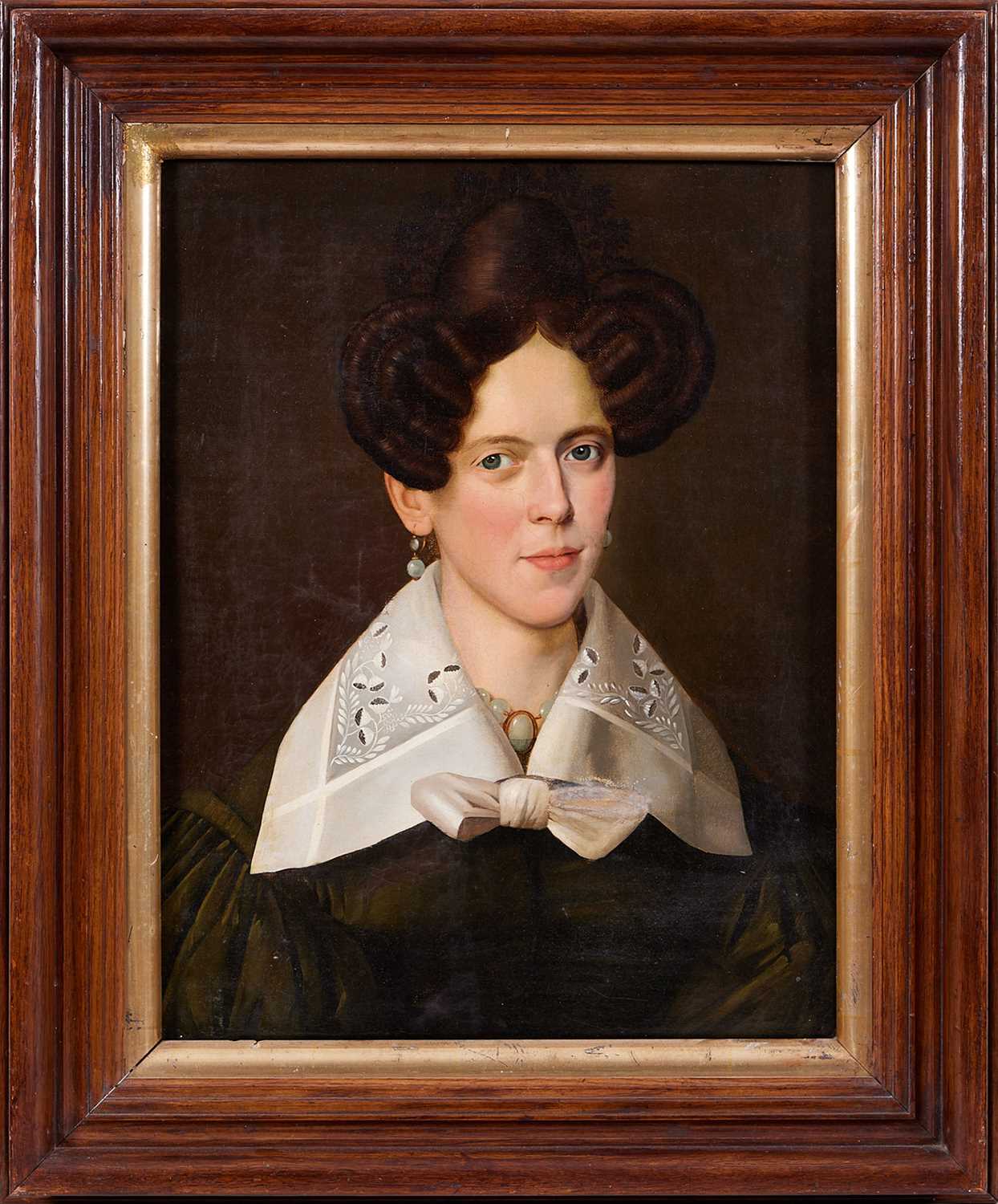 AMERICAN SCHOOL, CIRCA 1830: A PORTRAIT OF A LADY WITH LACE COLLAR