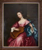 A LARGE 18TH CENTURY PORTRAIT OF MRS ARABELLA HUNT (1662-1705) PLAYING A LUTE