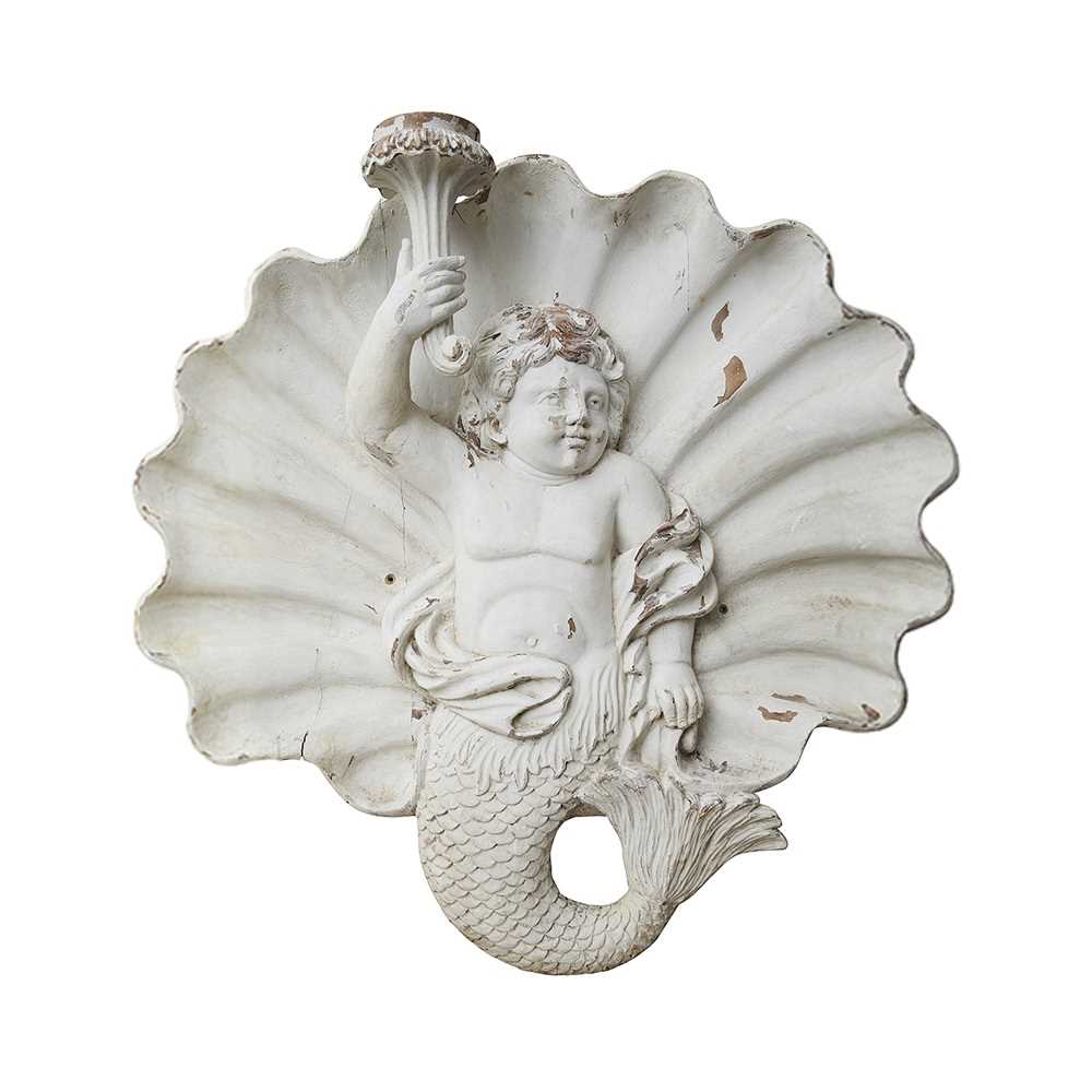 A LARGE PAIR OF BAROQUE STYLE CARVED AND PAINTED WOOD WALL SCONCES - Image 3 of 4