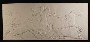 A LARGE PLASTER RELIEF DEPICTING AN ASSYRIAN LION HUNT, AFTER THE ANTIQUE