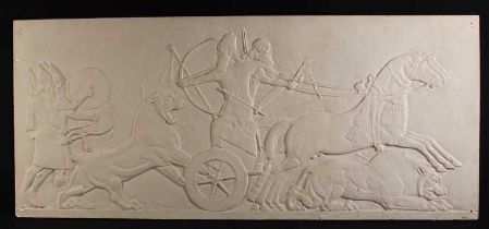 A LARGE PLASTER RELIEF DEPICTING AN ASSYRIAN LION HUNT, AFTER THE ANTIQUE