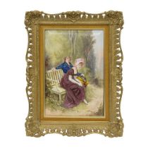 A LATE 19TH CENTURY PARIS PORCELAIN PLAQUE DEPICTING A COURTING COUPLE