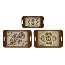 THREE FIRST HALF 20TH CENTURY BUTTERFLY WINGS TRAYS