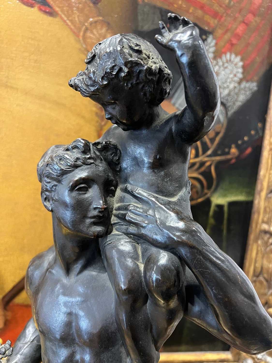 NEW SCULPTURE SCHOOL: A LATE 19TH CENTURY ENGLISH BRONZE GROUP OF A MAN AND BOY - Image 2 of 3